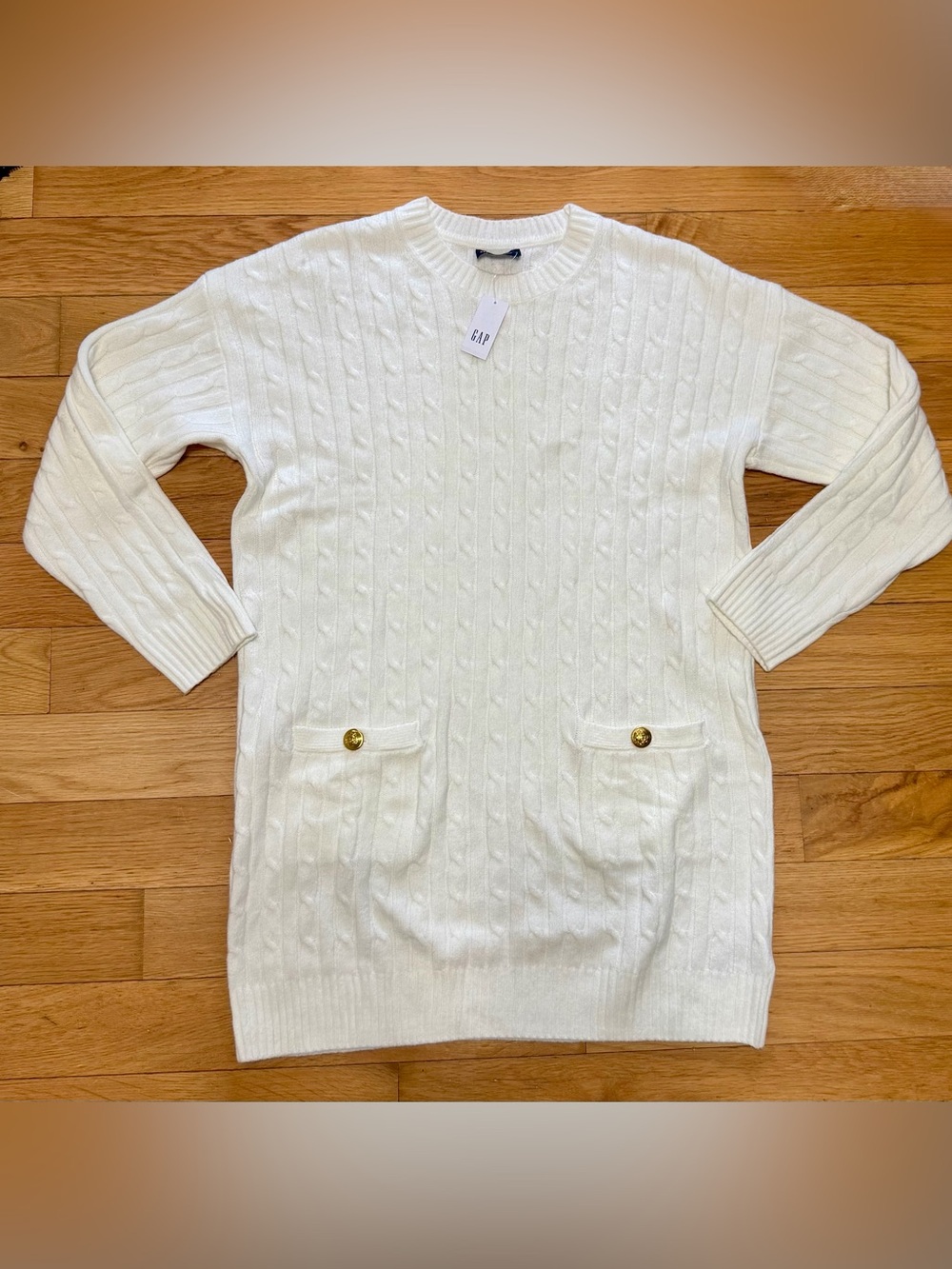 NWT GAP CashSoft Off-White Cable-Knit Sweater Mini Dress - Size Small